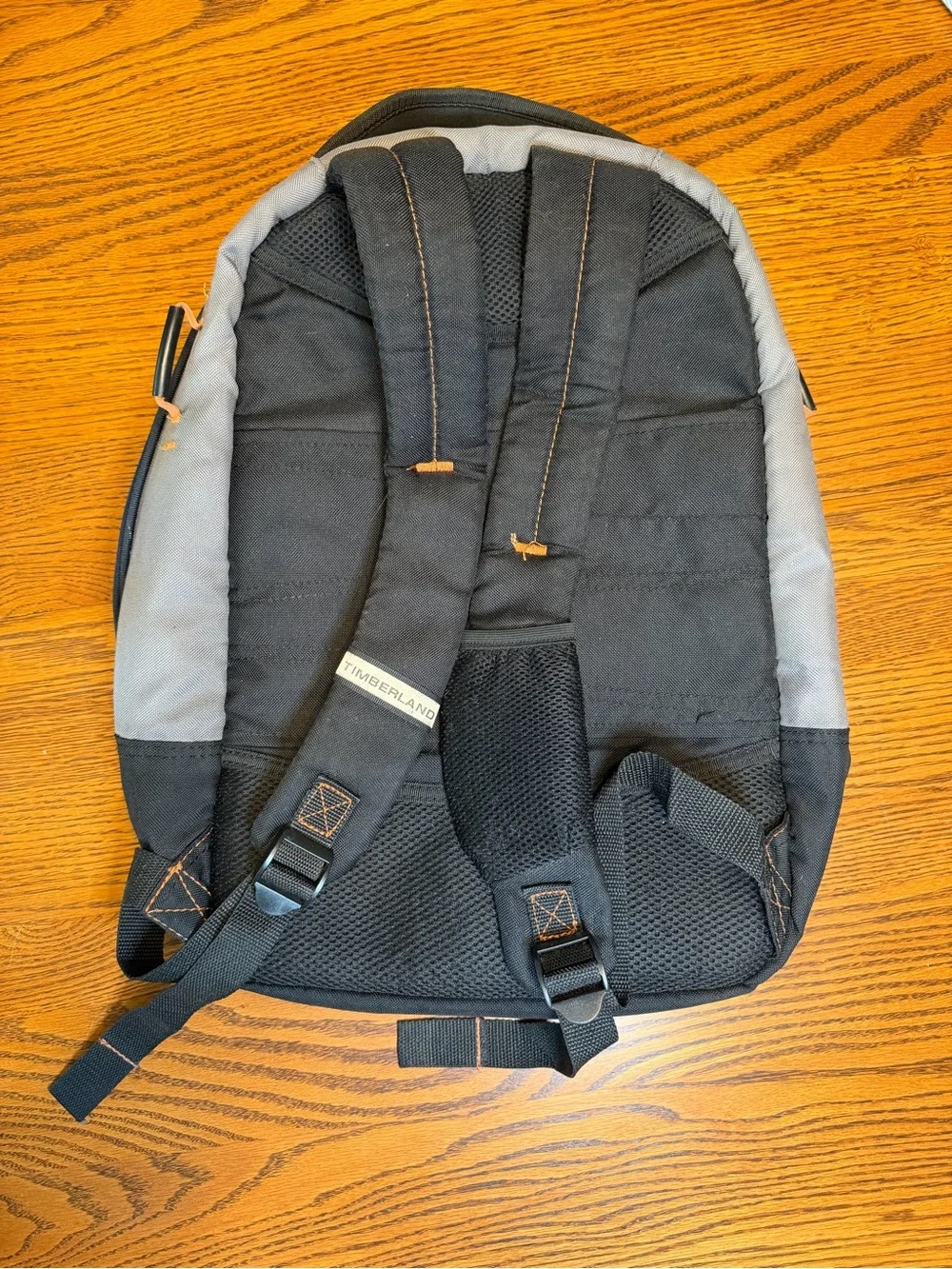 Timberland Navy and Tan Men's Outdoor Backpack with Front Elastic Cord
